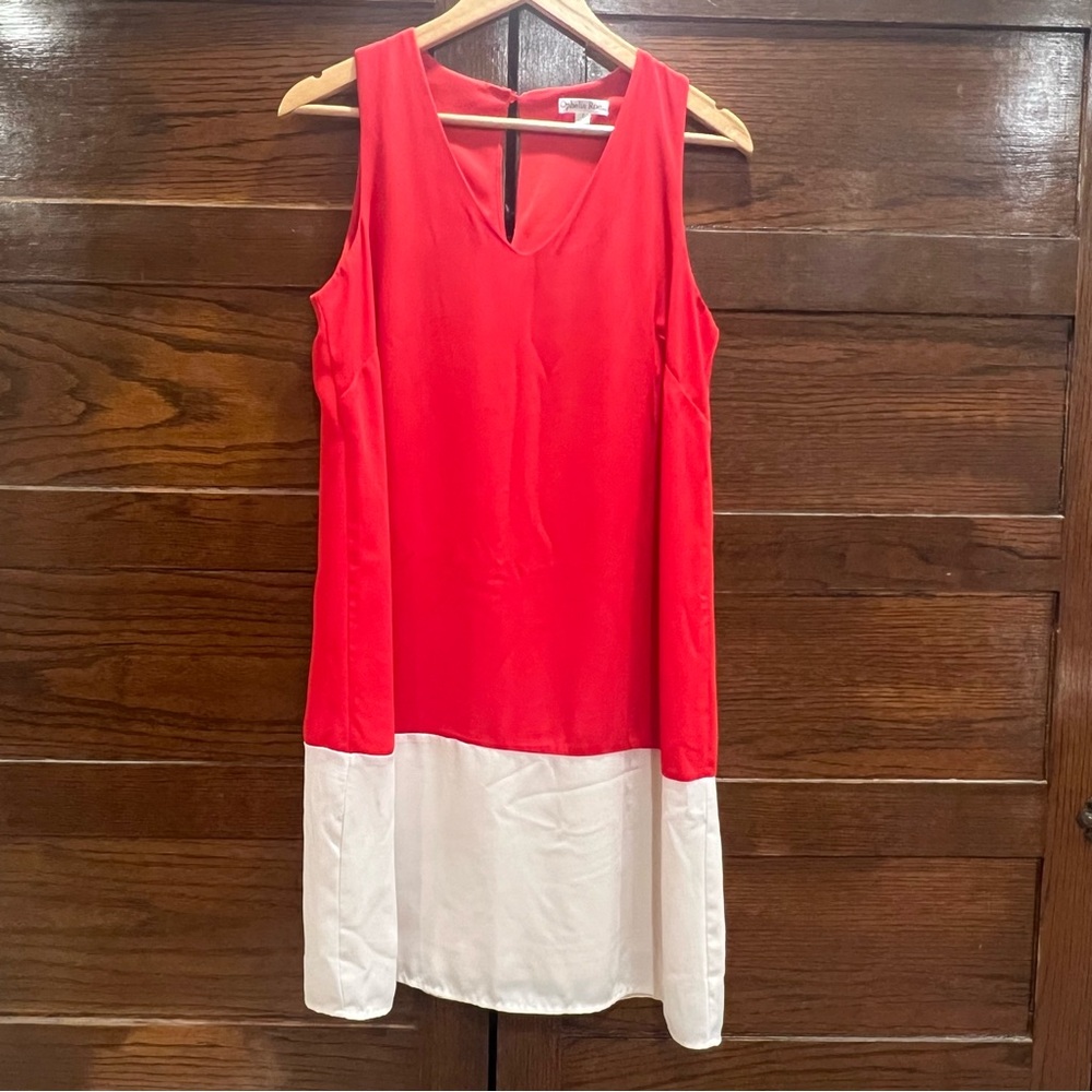 ✅Ophelia Roe Sleeveless Dress size small Red Cream color block shift fully lined